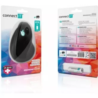 CONNECT IT FOR HEALTH ergonomická vertikální myš, (+ 1x AA baterie zdarma), bezdrátová, ČERNÁ