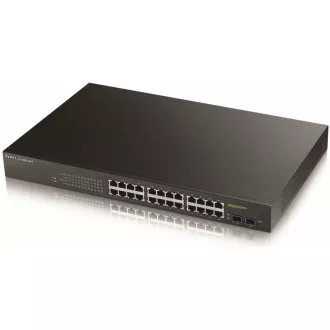 Zyxel GS1900-24HP v2 26-port Gigabit Web Smart PoE Switch, 24x gigabit RJ45, 2x SFP, PoE budget 170W