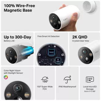 TP-Link Tapo C425 set 4x venkovní kamera C425 (4MP, 2K QHD, 1440p, IR 15m, WiFi, micro SD card, IP66)