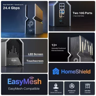 TP-Link Archer BE900 OneMesh/EasyMesh WiFi7 router(BE24000, 2, 4GHz/5GHz/6GHz, 1x10GbELAN/WAN, 1xSFP+/10GbEWAN/LAN, 4x2, 5GbE)