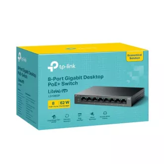 TP-Link LiteWave switch LS108GP (8xGbE, 8xPoE+, 62W, fanless)