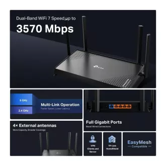 TP-Link Archer BE220 EasyMesh WiFi7 router(BE3600, 2, 4GHz/5GHz, 1xGbEWAN, 4xGbELAN)