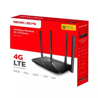 MERCUSYS MB115-4G WiFi4 router (N300, 4G LTE, 2, 4GHz, 1x100Mb/s LAN/WAN, 3x100Mb/s LAN, 1xnanoSIM)