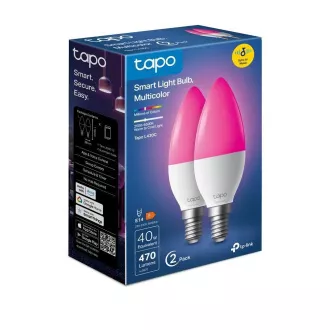 TP-Link Tapo L430C(2-pack) chytrá WiFi stmívatelná LED žárovka (barevná, 2500K-6500K, 470lm, 2, 4GHz, E14)