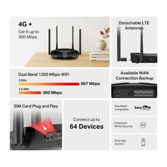 Mercusys MB235-4G WiFi5 EasyMesh router (AC1200, 4G LTE Cat6, 2, 4GHz/5GHz, 1xGbE LAN/WAN, 3xGbE LAN, 1xnanoSIM) - Použité Mercusys MB235-4G WiFi5 EasyMesh router (AC1200, 4G LTE Cat6, 2, 4GHz/5GHz, 1xGbE LAN/WAN, 3xGbE LAN, 1xnanoSIM) - Použité