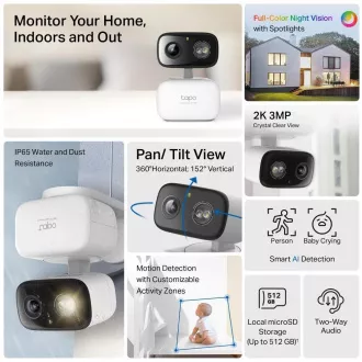 TP-Link Tapo C216 venkovní/outdoor kamera (3MP, 2K 1296p, IR 12m, WiFi, micro SD card)