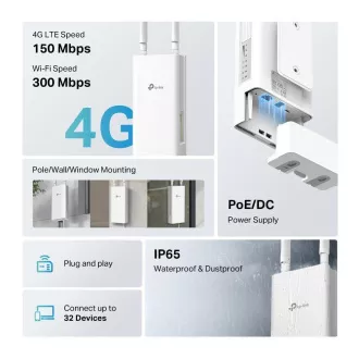 TP-Link TL-MR100-Outdoor venkovní WiiFi4 LTE router (N300, 4G LTE, 2, 4GHz, 1x100Mb/s LAN, 1x100Mb/s LAN/WAN, 1xnanoSIM)