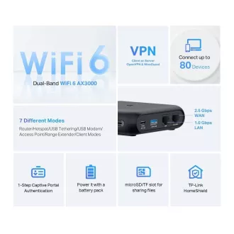 TP-Link TL-WR3002X přenosný WiFi6 router (AX3000, 2, 4GHz/5GHz, 1x2, 5GbE WAN, 1xGbE LAN, 1xUSB3.0) TP-Link TL-WR3002X přenosný WiFi6 router (AX3000, 2, 4GHz/5GHz, 1x2, 5GbE WAN, 1xGbE LAN, 1xUSB3.0)