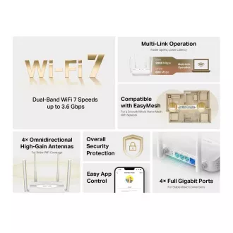 MERCUSYS MR25WBE EasyMesh WiFi7 router (BE3600, 2, 4GHz/5GHz, 1xGbEWAN, 3xGbELAN)