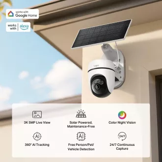 TP-Link Tapo C630 KIT venkovní kamera, solární panel (5MP, 3K, 1620p, IR 16m, WiFi, micro SD card, IP65)