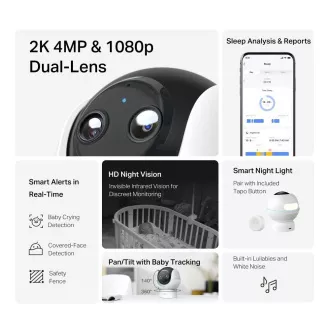 TP-Link Tapo C840 dětská chůvička s dvojitým objektivem (4MP, 2K 1440p, IR, WiFi, micro SD card)