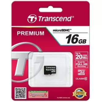 TRANSCEND MicroSDHC karta 16GB Class 10, bez adaptéru TRANSCEND MicroSDHC karta 16GB Class 10, bez adaptéru
