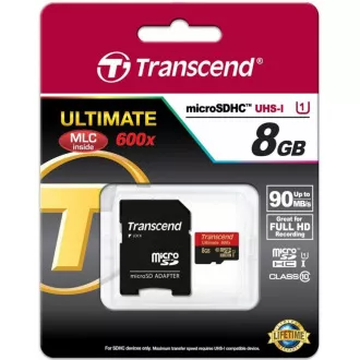 TRANSCEND MicroSDHC karta 8GB Class 10 + adaptér TRANSCEND MicroSDHC karta 8GB Class 10 + adaptér