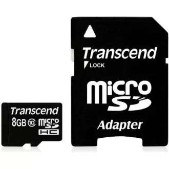 TRANSCEND MicroSDHC karta 8GB Class 10 + adaptér TRANSCEND MicroSDHC karta 8GB Class 10 + adaptér