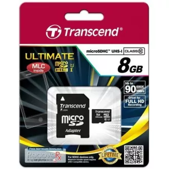 TRANSCEND MicroSDHC karta 8GB Class 10 + adaptér TRANSCEND MicroSDHC karta 8GB Class 10 + adaptér