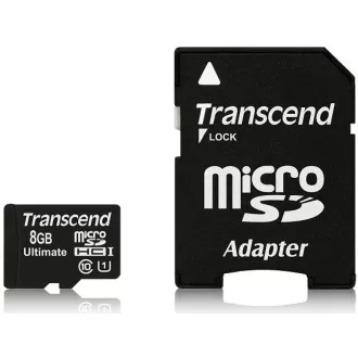 TRANSCEND MicroSDHC karta 8GB Ultimate, Class 10 UHS-I 600x, MLC + adaptér