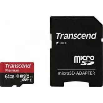 TRANSCEND MicroSDXC karta 64GB Premium, Class 10 UHS-I 400x (R:85/W:35 MB/s) + adaptér