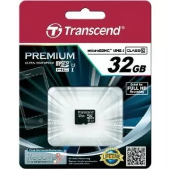 TRANSCEND MicroSDHC karta 32GB Premium, Class 10 UHS-I 300x, bez adaptéru