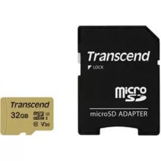 TRANSCEND MicroSDHC karta 32GB 500S, UHS-I U3 V30 + adaptér