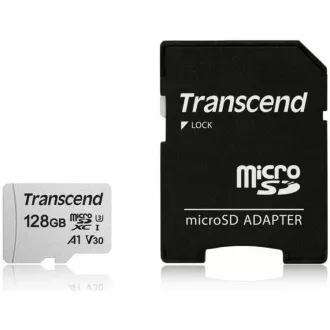 TRANSCEND MicroSDXC karta 128GB 300S, UHS-I U3 V30 + adaptér
