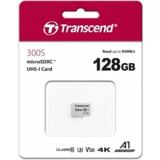 TRANSCEND MicroSDXC karta 128GB 300S, UHS-I U3 V30 + adaptér