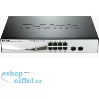 D-Link DGS-1210-08P 10-port Gigabit Smart PoE Switch, 8x GbE PoE+, 2x SFP, PoE 65W, fanless