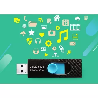 ADATA Flash Disk 64GB UV220, USB 2.0 Dash Drive, černá/modrá