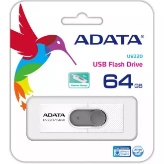 ADATA Flash Disk 64GB UV220, USB 2.0 Dash Drive, bílá/šedá