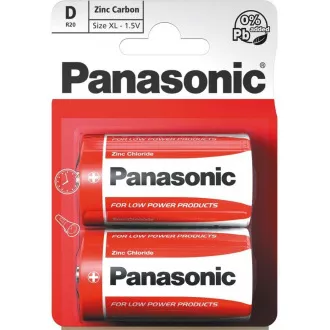 PANASONIC Zinkouhlíkové baterie Red Zinc R20RZ/2BP EU D 1, 5V (Blistr 2ks)