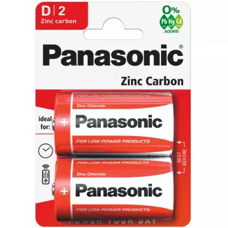 PANASONIC Zinkouhlíkové baterie Red Zinc R20RZ/2BP EU D 1, 5V (Blistr 2ks)