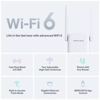 MERCUSYS ME70X WiFi6 Extender/Repeater (AX1800, 2, 4GHz/5GHz, 1xGbELAN)