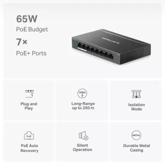 MERCUSYS switch MS108GP (8xGbE, 7xPoE+, 65W, fanless)
