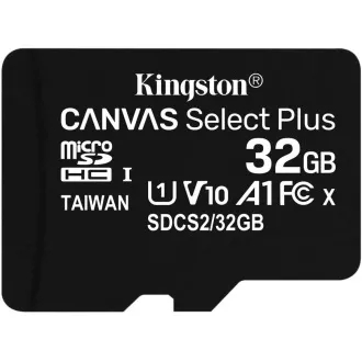 Kingston MicroSDHC karta 32GB Canvas Select Plus 100R A1 C10 Card + SD adaptér