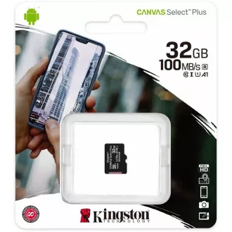 Kingston MicroSDHC karta 32GB Canvas Select Plus 100R A1 C10 Card + SD adaptér