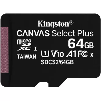 Kingston MicroSDXC karta 64GB micSDXC Canvas Select Plus 100R A1 C10 Card + SD adaptér