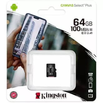 Kingston MicroSDXC karta 64GB micSDXC Canvas Select Plus 100R A1 C10 Card + SD adaptér