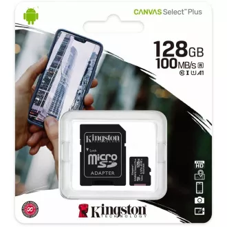 Kingston MicroSDXC karta 128GB Canvas Select Plus 100R A1 C10 Card + SD adaptér