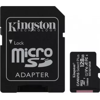 Kingston MicroSDXC karta 128GB Canvas Go! Plus, R:170/W:90MB/s, Class 10, UHS-I, U3, V30, A2 + Adaptér