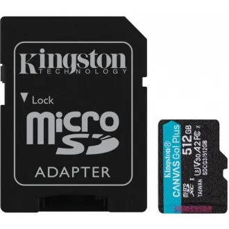 Kingston MicroSDXC karta 512GB Canvas Go! Plus, R:170/W:90MB/s, Class 10, UHS-I, U3, V30, A2 + Adaptér - Použité Kingston MicroSDXC karta 512GB Canvas Go! Plus, R:170/W:90MB/s, Class 10, UHS-I, U3, V30, A2 + Adaptér - Použité
