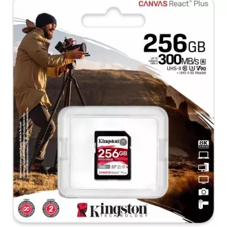 Kingston SDXC karta 256GB Canvas React Plus SDXC UHS-II 300R/260W U3 V90 for Full HD/4K/8K