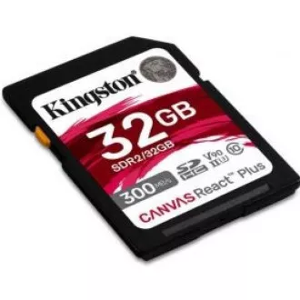 Kingston SDHC karta 32GB Canvas React Plus SDHC UHS-II 300R/260W U3 V90 for Full HD/4K/8K