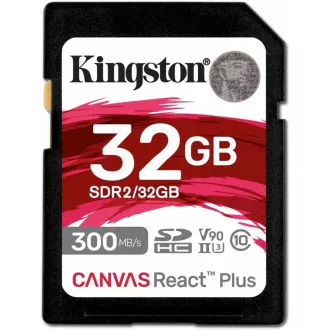 Kingston SDHC karta 32GB Canvas React Plus SDHC UHS-II 300R/260W U3 V90 for Full HD/4K/8K