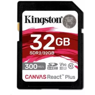 Kingston SDHC karta 32GB Canvas React Plus SDHC UHS-II 300R/260W U3 V90 for Full HD/4K/8K