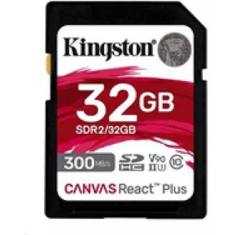 Kingston SDHC karta 32GB Canvas React Plus SDHC UHS-II 300R/260W U3 V90 for Full HD/4K/8K