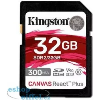 Kingston SDHC karta 32GB Canvas React Plus SDHC UHS-II 300R/260W U3 V90 for Full HD/4K/8K