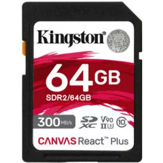 Kingston SDXC karta 64GB Canvas React Plus SDHC UHS-II 300R/260W U3 V90 for Full HD/4K/8K