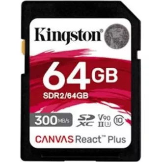 Kingston SDXC karta 64GB Canvas React Plus SDHC UHS-II 300R/260W U3 V90 for Full HD/4K/8K