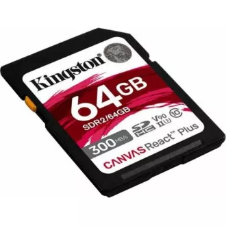 Kingston SDXC karta 64GB Canvas React Plus SDHC UHS-II 300R/260W U3 V90 for Full HD/4K/8K
