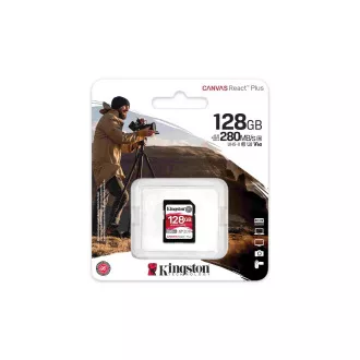 Kingston SDXC karta 128GB Canvas React Plus, UHS-II, U3, V60, R:280/W:100MB/s