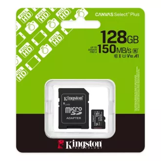 Kingston MicroSDXC karta 128GB Canvas Select Plus, U1, V10, A1, SD Adaptér